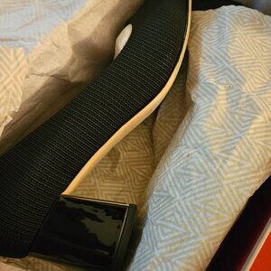 Donald Pliner Suzette black stretch fabric 2" block heel